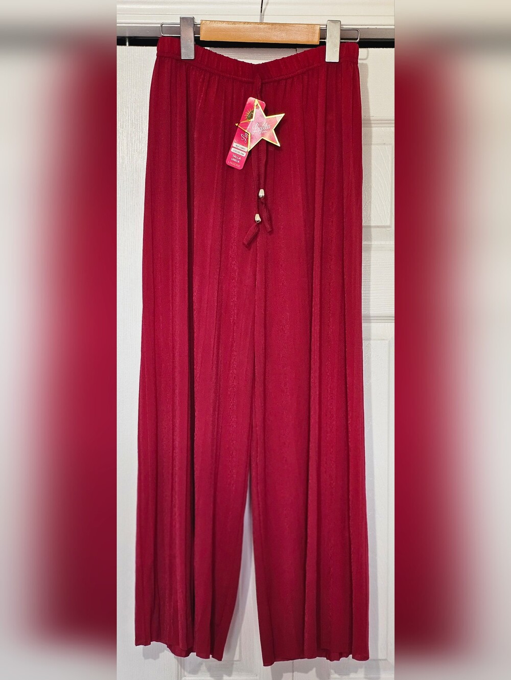 Red Wide-Leg Drawstring Pants - Picture 1 of 5